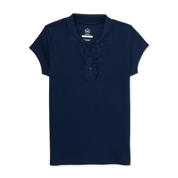 Wonder Nation Girls School Uniform Short Sleeve Interlock Ruffle Polo Shirt, Sizes 4-18