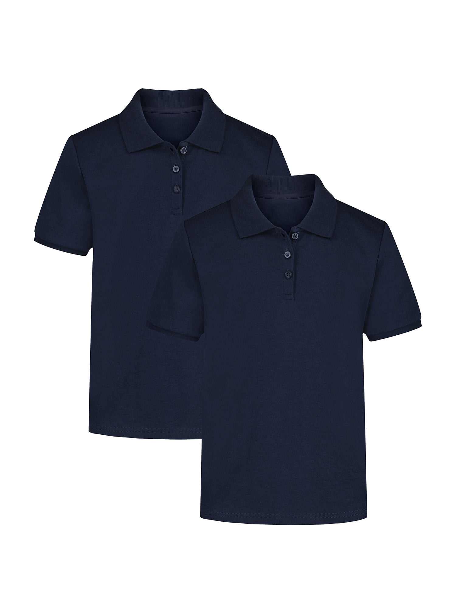 Wonder Nation Girls School Uniform Short Sleeve Performance Polo Shirt, 2-Pack, Sizes 4-18