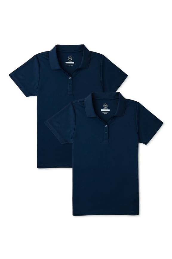 Girls School Uniform Short Sleeve Performance Polo Shirt, 2-Pack, Sizes 4-18