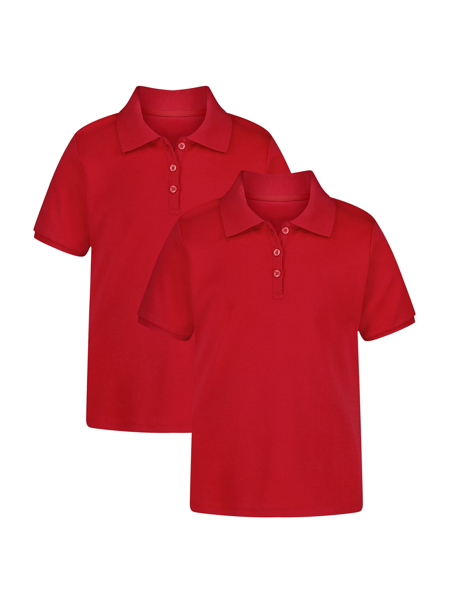Wonder Nation Girls School Uniform Short Sleeve Performance Polo Shirt, 2-Pack, Sizes 4-18