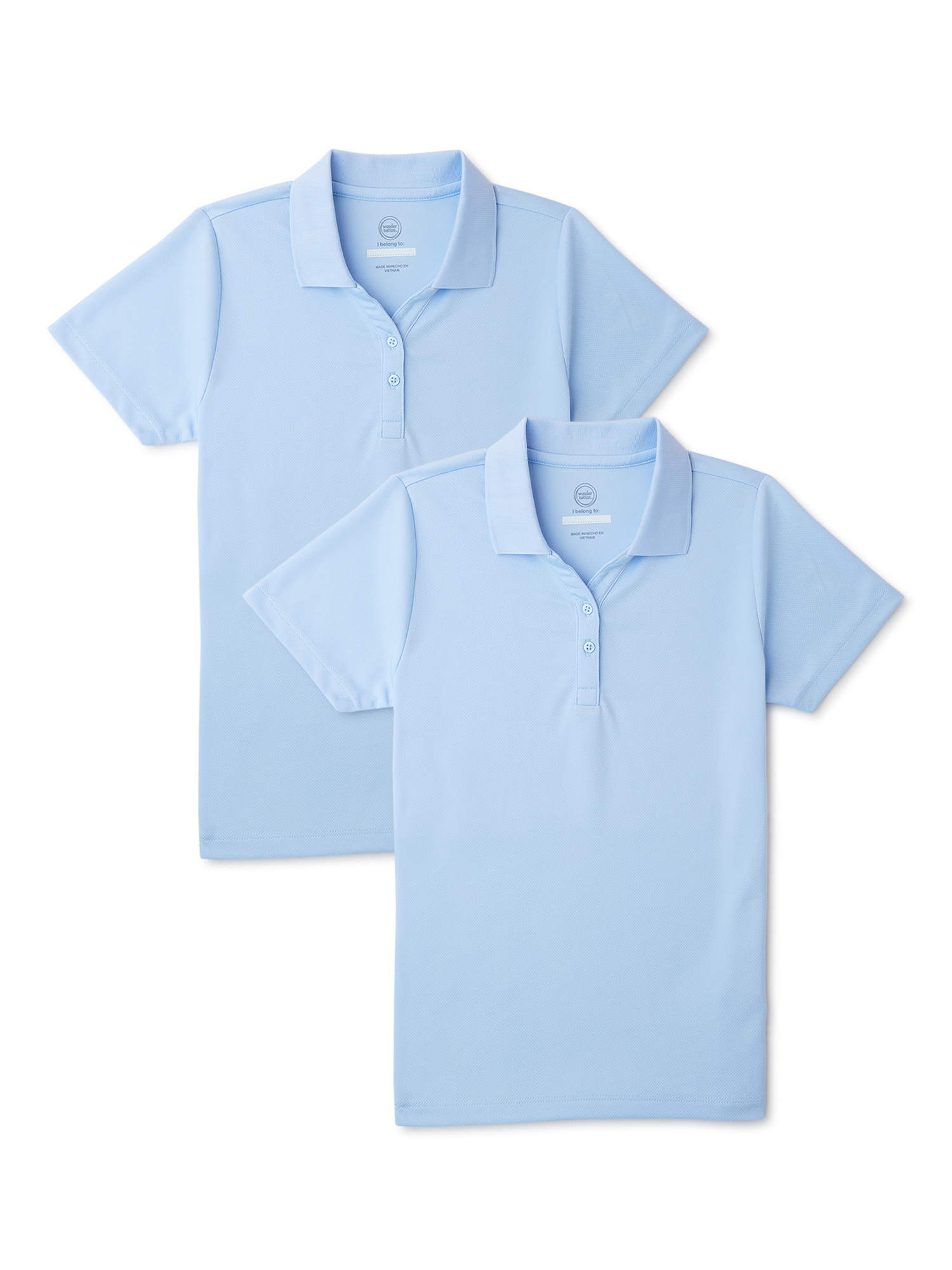 Wonder Nation Girls School Uniform Short Sleeve Performance Polo Shirt, 2-Pack, Sizes 4-18