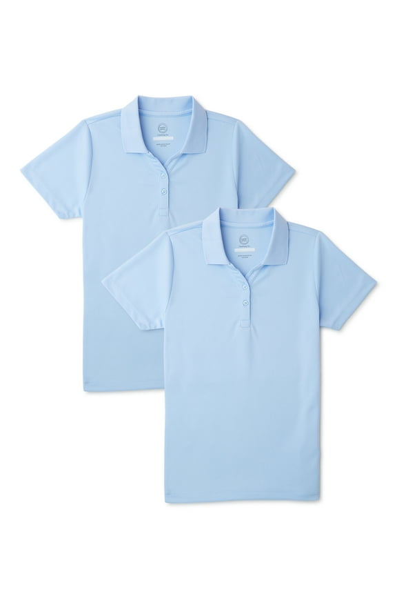 Girls School Uniform Short Sleeve Performance Polo Shirt, 2-Pack, Sizes 4-18
