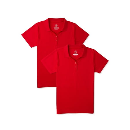 Wonder Nation Girls School Uniform Short Sleeve Performance Polo Shirt, 2-Pack, Sizes 4-18