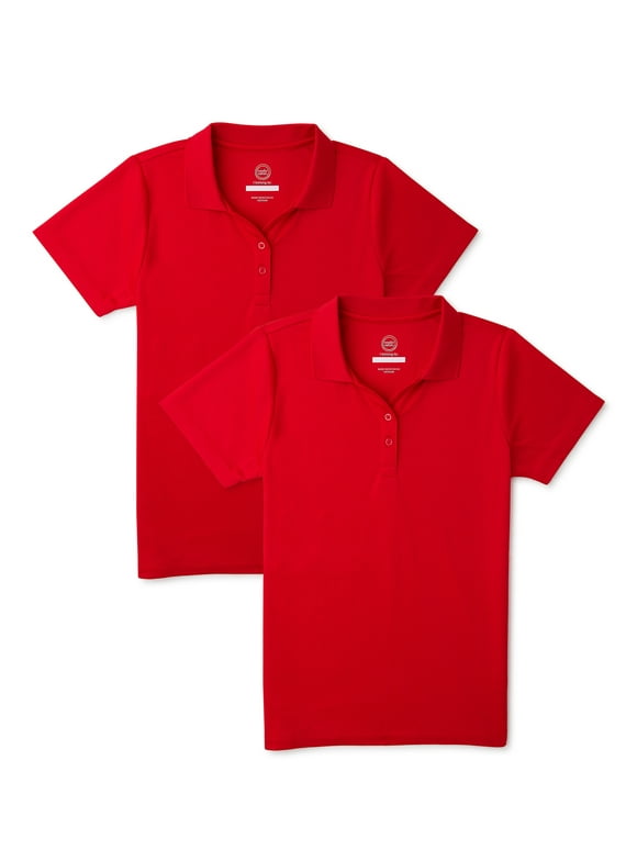 Wonder Nation Girls School Uniform Short Sleeve Performance Polo Shirt, 2-Pack, Sizes 4-18