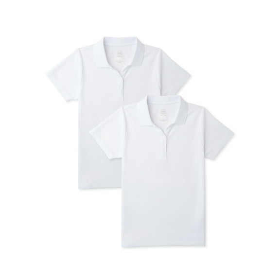 Wonder Nation Girls School Uniform Short Sleeve Performance Polo Shirt, 2-Pack, Sizes 4-18