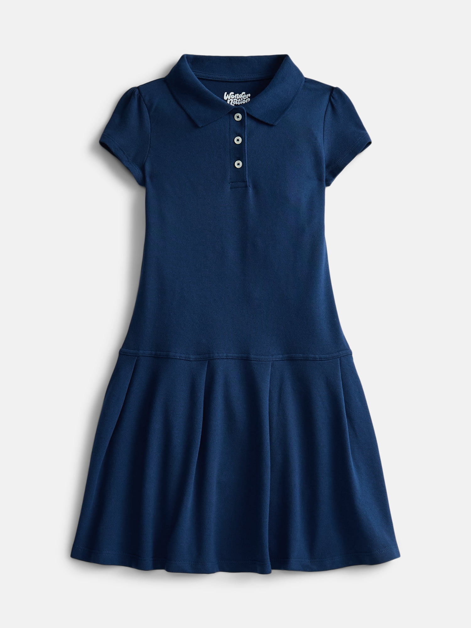 Wonder Nation Girls School Uniform Pique Polo Dress with Short Sleeves, Size 4-18