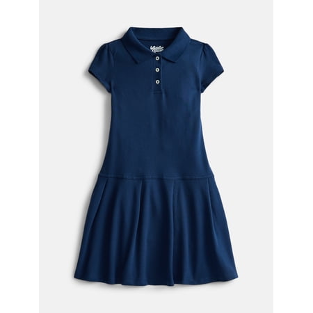 Wonder Nation Girls School Uniform Pique Polo Dress with Short Sleeves, Size 4-18