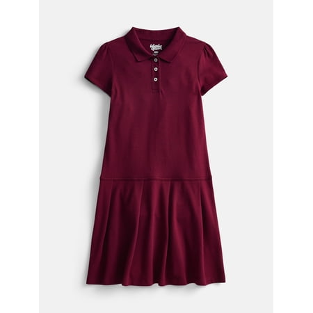 Wonder Nation Girls School Uniform Pique Polo Dress with Short Sleeves, Size 4-18