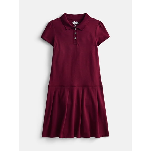 Wonder Nation Girls School Uniform Pique Polo Dress with Short Sleeves, Size 4-18