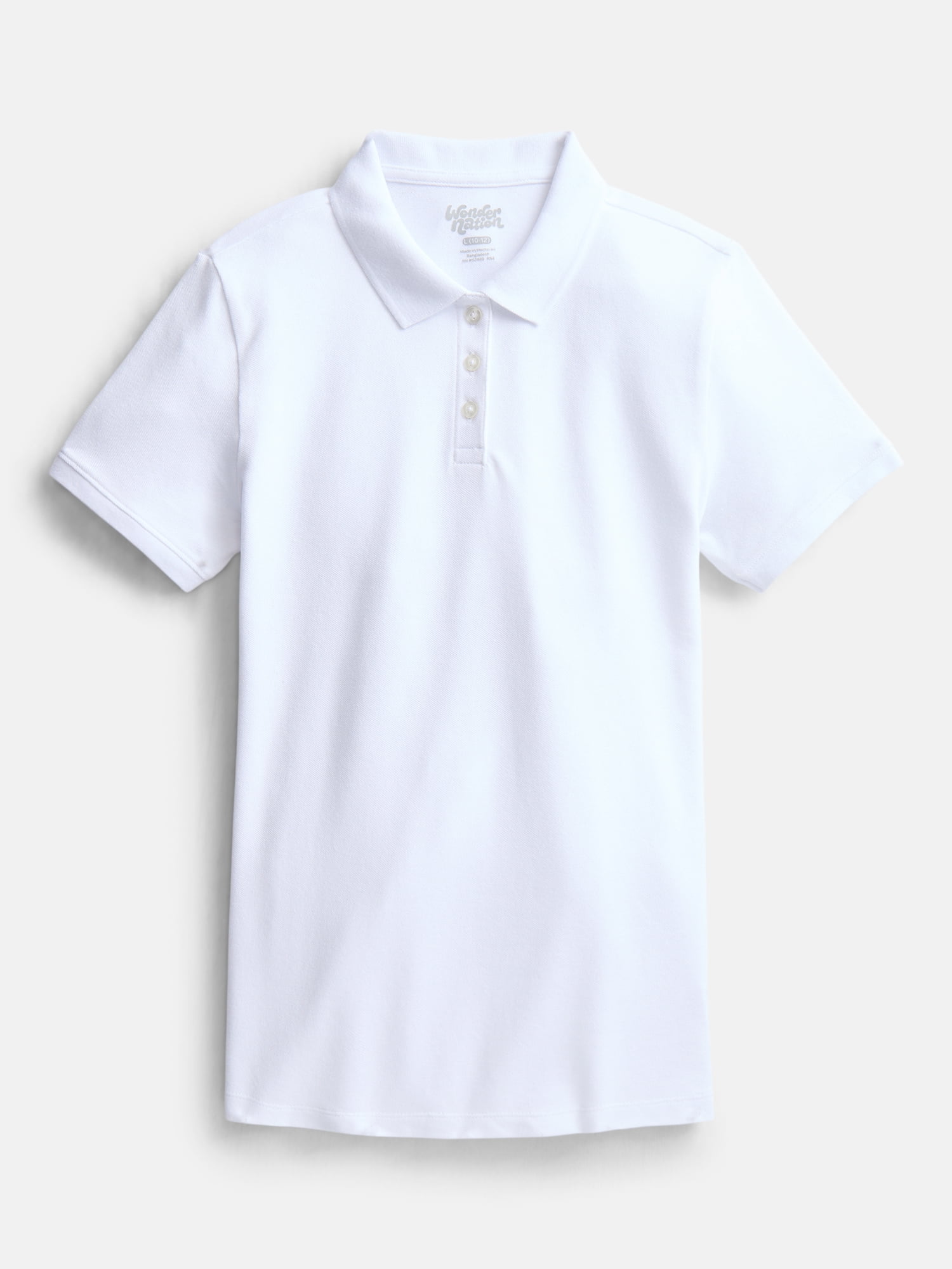 Wonder Nation Girls School Uniform Pique Polo Shirt with Short Sleeves, Size 4-18