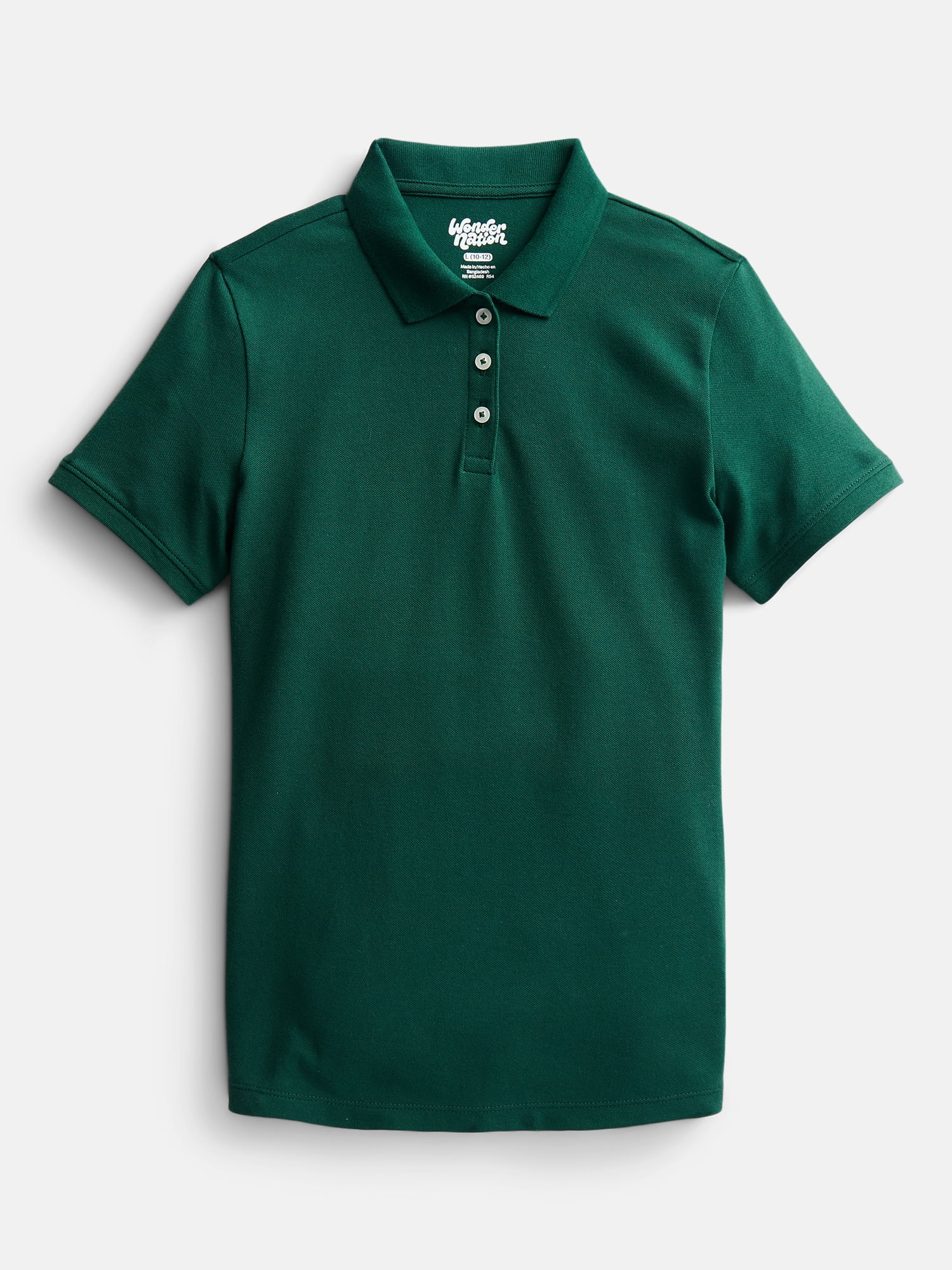 Wonder Nation Girls School Uniform Pique Polo Shirt with Short Sleeves, Size 4-18