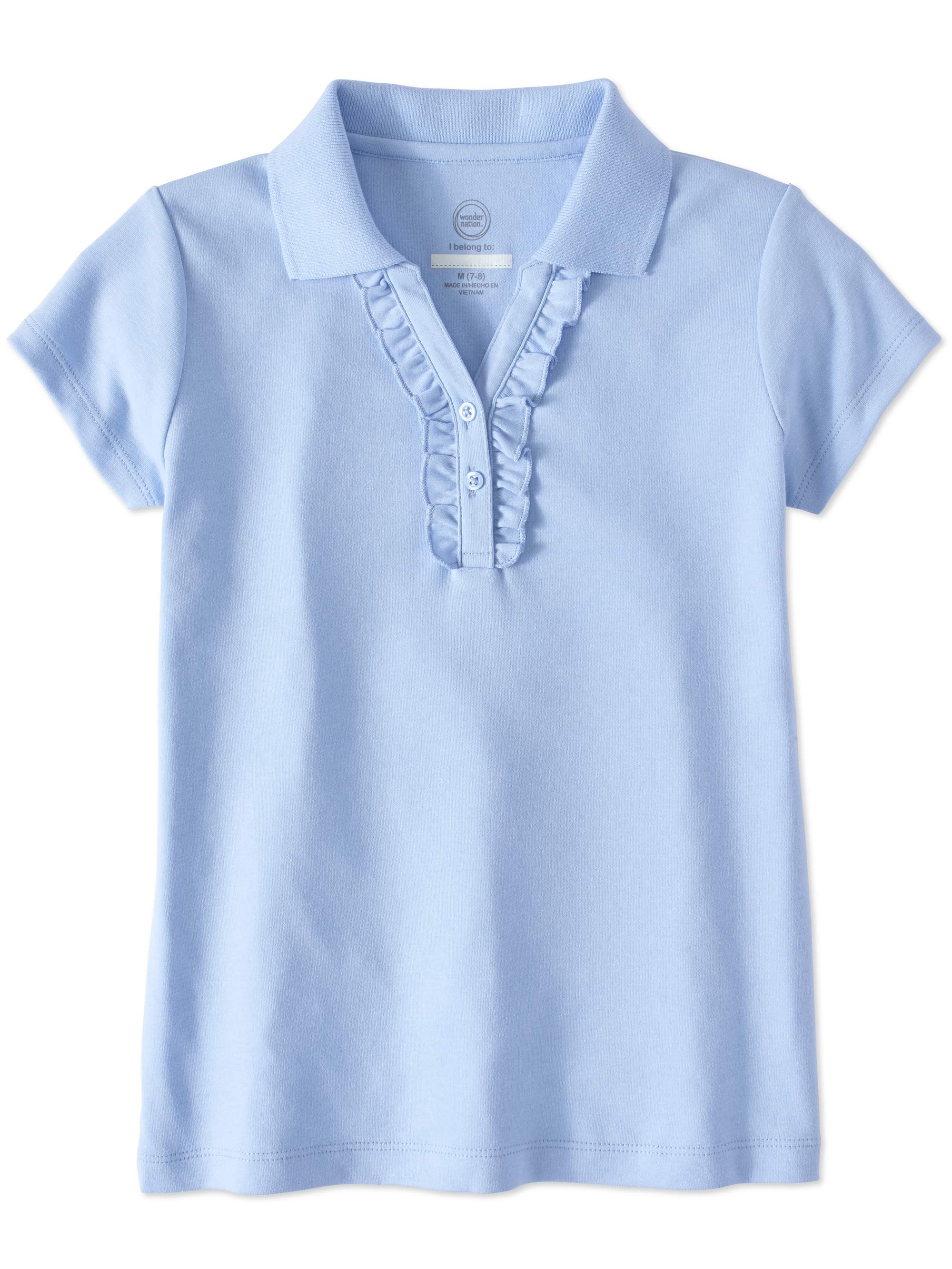 Wonder Nation Girls School Uniform Short Sleeve Ruffle Polo Shirt, Sizes 4-18 - image 1 of 3
