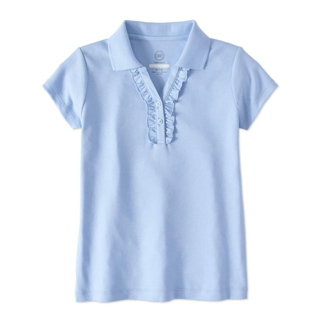 Wonder Nation Girls School Uniform Short Sleeve Ruffle Polo Shirt, Sizes 4-18