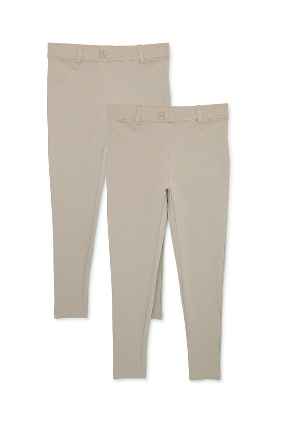 Girls School Uniform Stretch Ponte Knit Leggings, 2-Pack, Sizes 4-16 & 8-20 Plus