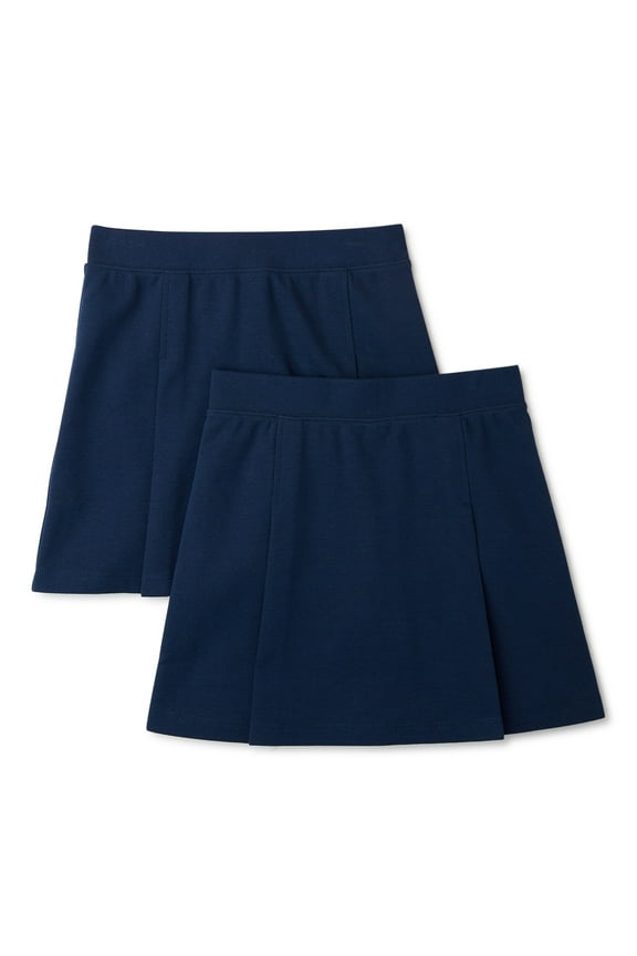 Girls School Uniform Stretch Ponte Knit Scooter Skirt, 2-Pack, Sizes 4-16