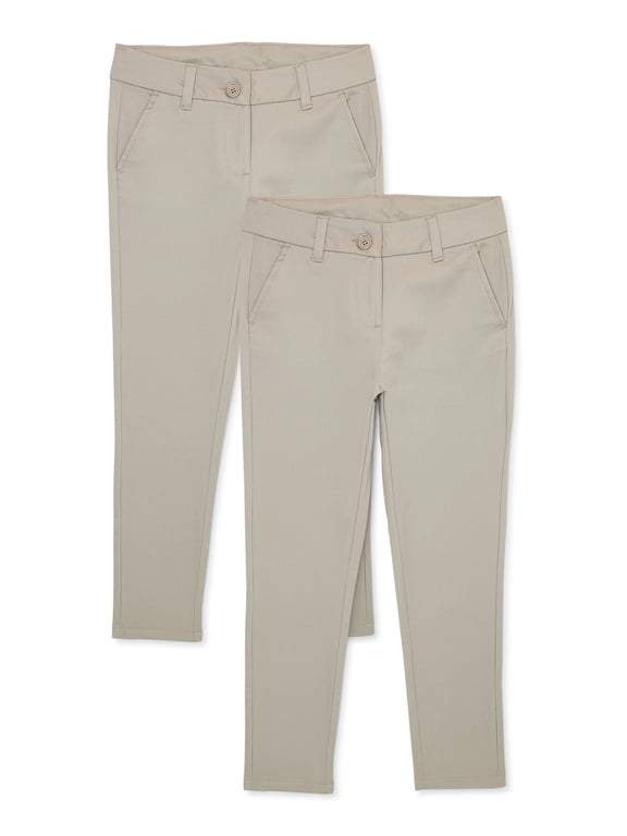 Girls School Uniform Stretch Twill Skinny Pants, 2-Pack, Sizes 4-20 & Plus