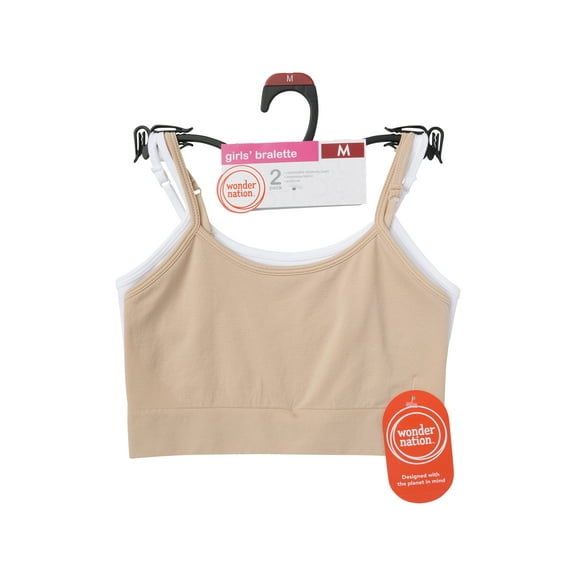Wonder Nation Girls' Seamless Brami Recycled Bra, 2-Pack, Sizes XS-2XL