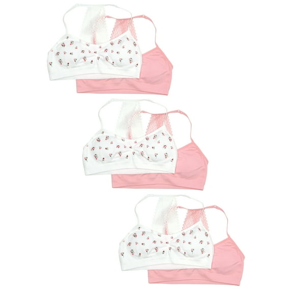 Wonder Nation Girls Seamless Lace Bralette Bra, 6-Pack, Sizes S-XXL