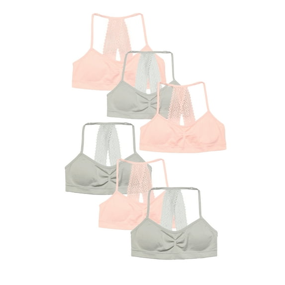 Wonder Nation Girls Seamless Lace Bralette Bra, 6-Pack, Sizes S-XXL