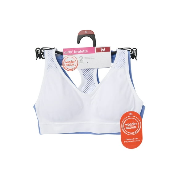 Girls' Seamless Racerback Recycled Sports Bra, 2-Pack, Sizes XS-XXL