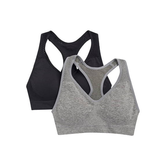 Wonder Nation Girls' Seamless Racerback Recycled Sports Bra, 2-Pack, Sizes XS-XXL