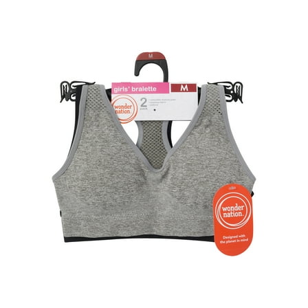 Wonder Nation Girls' Seamless Racerback Recycled Sports Bra, 2-Pack, Sizes XS-XXL