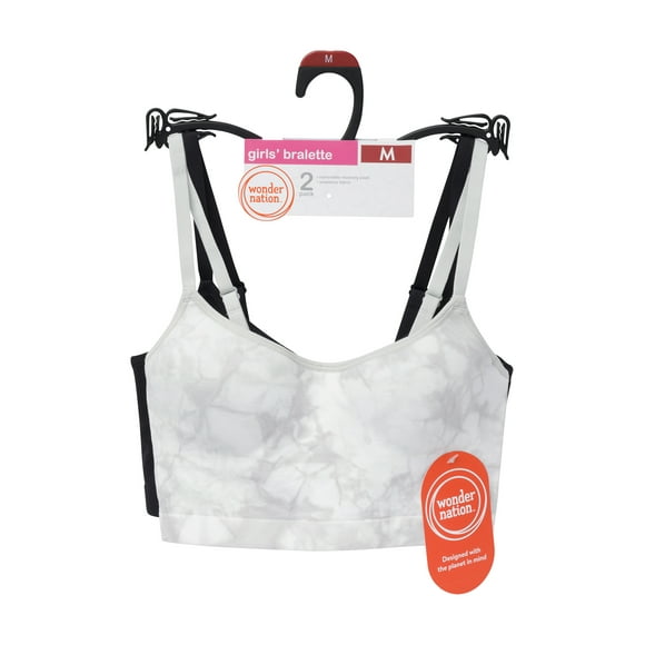 Girls' Seamless Recycled Molded Longline Bra, 2-pack, Sizes XS-2XL