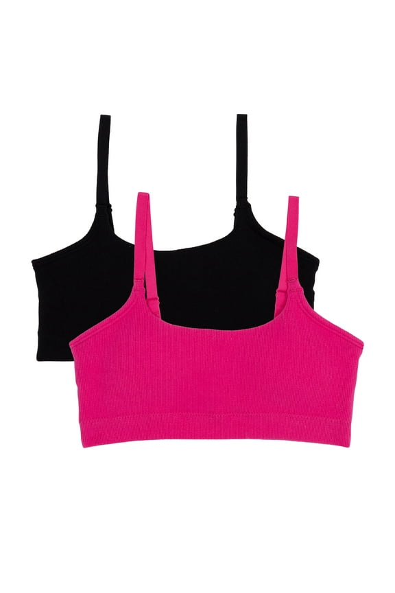 Girls' Seamless Rib Crop Recycled Bra, 2-Pack, Sizes XS-2XL