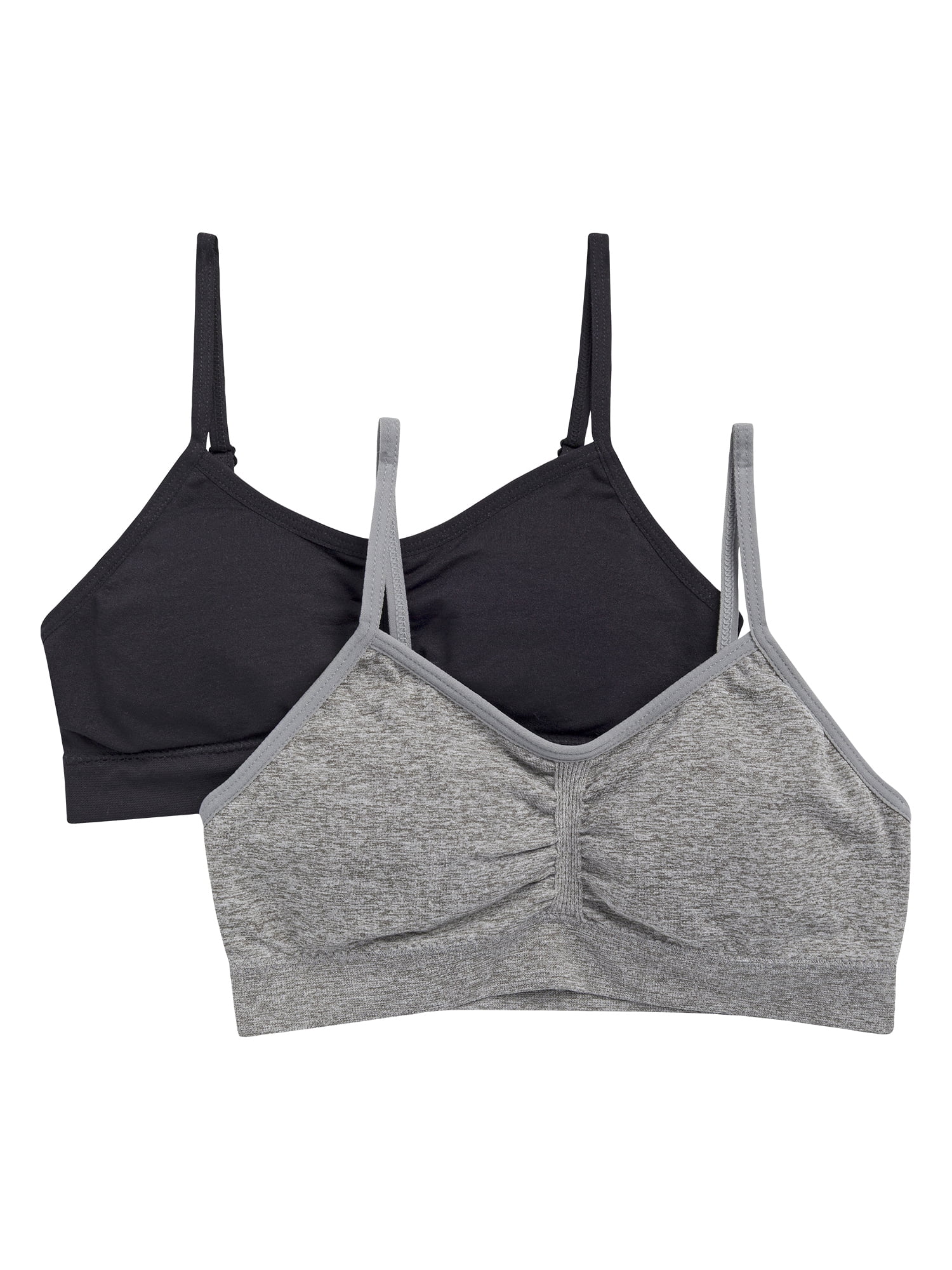 Wonder Nation Girls' Seamless Ruched Recycled Bra, 2-Pack, Sizes XS-2XL