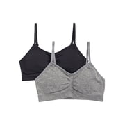 Wonder Nation Girls' Seamless Ruched Recycled Bra, 2-Pack, Sizes XS-2XL