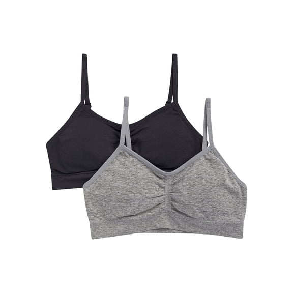 Wonder Nation Girls' Seamless Ruched Recycled Bra, 2-Pack, Sizes XS-2XL