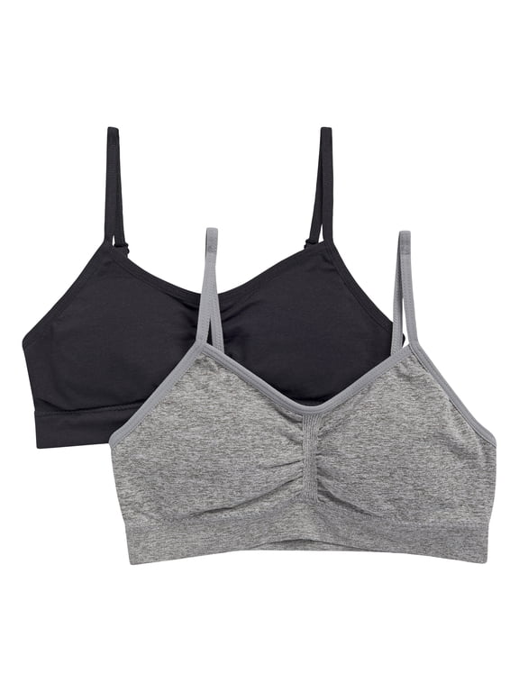 Girls' Seamless Ruched Recycled Bra, 2-Pack, Sizes XS-2XL