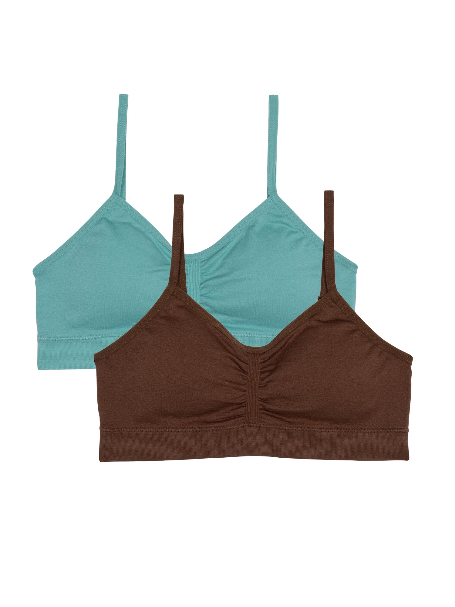 Wonder Nation Girls' Seamless Ruched Recycled Bra, 2-Pack, Sizes XS-2XL