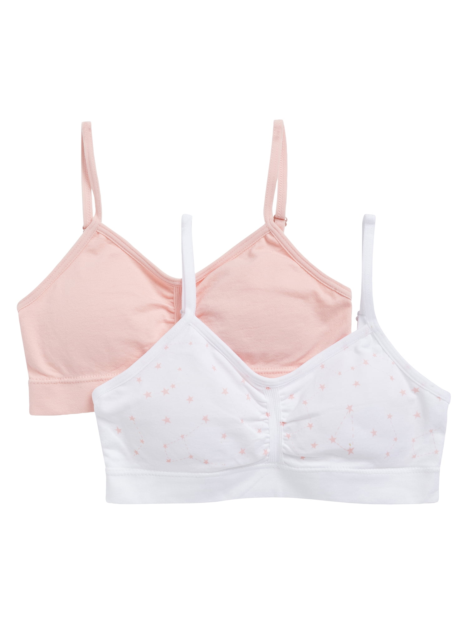 Wonder Nation Girls' Seamless Ruched Recycled Bra, 2-Pack, Sizes XS-2XL