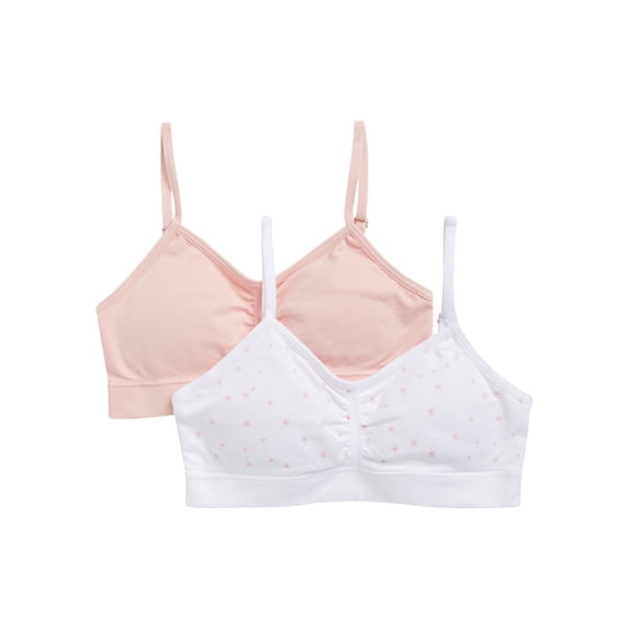 Wonder Nation Girls' Seamless Ruched Recycled Bra, 2-Pack, Sizes XS-2XL