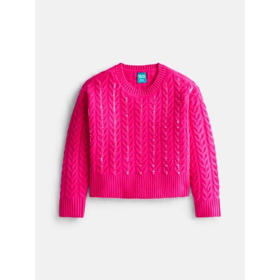 Wonder Nation Girls Sequined Cable Knit Sweater, Sizes 4-18 & Plus
