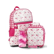Wonder Nation Girls Sequin Cherry Gingham 17" Laptop Backpack and Lunch Bag Set, 4-Piece, Pink/Blue