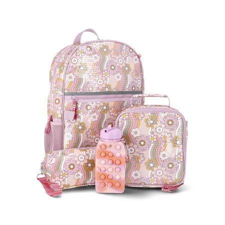 Wonder Nation Girls Sequin Garden Wonderland 17" Laptop Backpack and Lunch Bag Set, 4-Piece, Pink