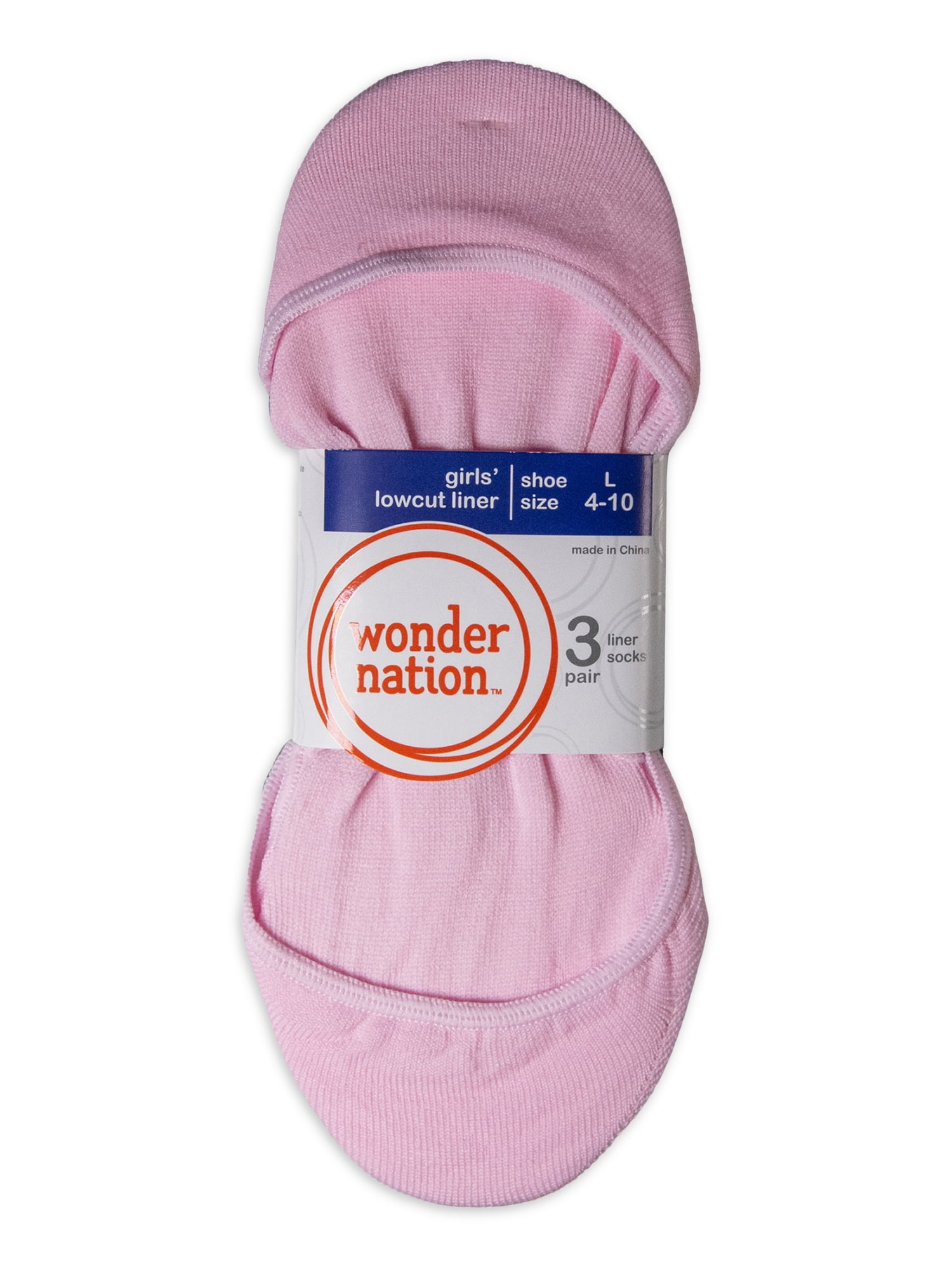 Wonder Nation No-Show Liner Socks for Girls, Sizes S-L, 3-Pack