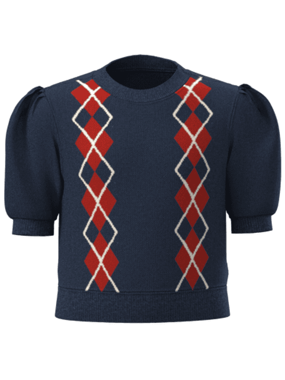 Girls Argyle Sweater with Short Puff Sleeves, Sizes 4-18