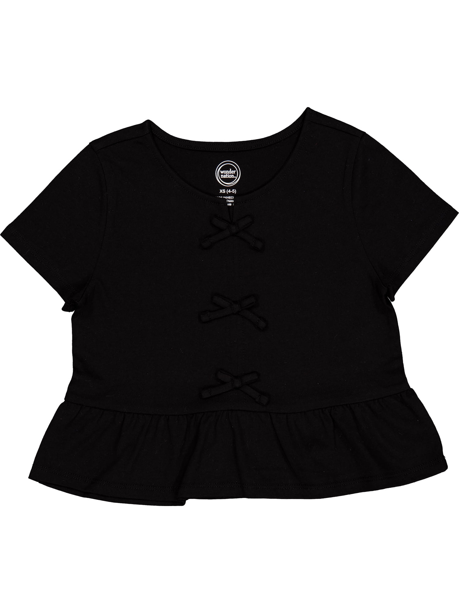 Wonder Nation Girls Short Sleeve Bow Front Top, Sizes 4-18 & Plus