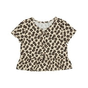 WONDER NATION Girls Short Sleeve Bow Front Top, Sizes 4-18 & Plus