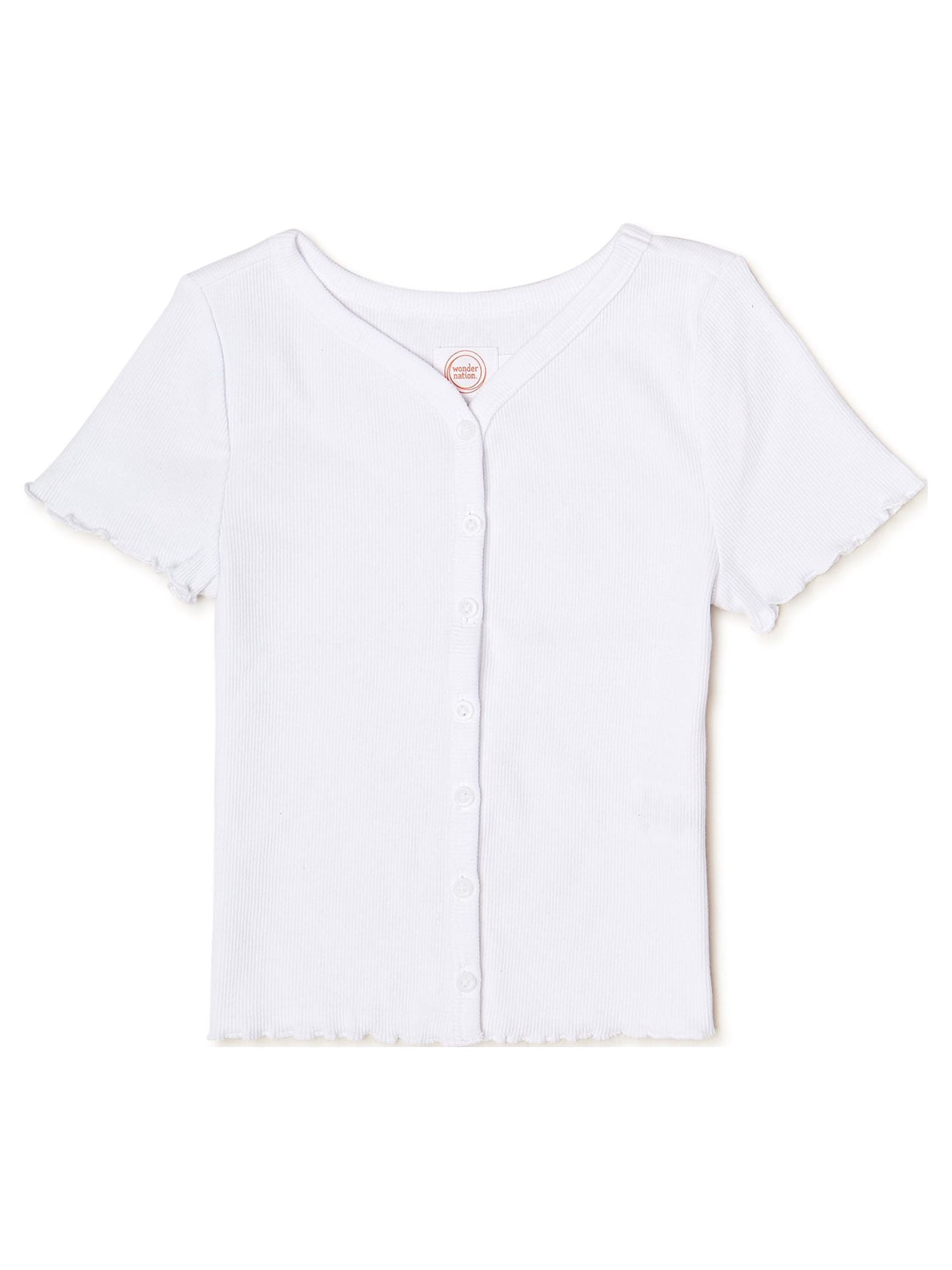 Wonder Nation Girls Short Sleeve Button Down Top, Sizes 4-18 & Plus