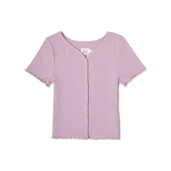 Wonder Nation Girls Short Sleeve Button Down Top, Sizes 4-18 & Plus
