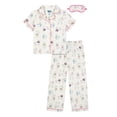 thumbnail image 1 of Wonder Nation Girls Short Sleeve Button Front Pajama Top and Pants Set with Eyemask, 3-Piece, Sizes 4-18, 1 of 3