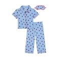 thumbnail image 1 of Wonder Nation Girls Short Sleeve Button Front Pajama Top and Pants Set with Eyemask, 3-Piece, Sizes 4-18, 1 of 3