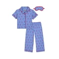 thumbnail image 1 of Wonder Nation Girls Short Sleeve Button Front Pajama Top and Pants Set with Eyemask, 3-Piece, Sizes 4-18, 1 of 3
