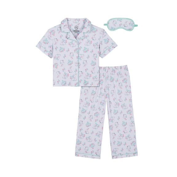 Wonder Nation Girls Short Sleeve Button Front Pajama Top and Pants Set with Eyemask, 3-Piece, Sizes 4-18