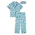 thumbnail image 1 of Wonder Nation Girls Short Sleeve Button Front Pajama Top and Pants Set with Eyemask, 3-Piece, Sizes 4-18, 1 of 3