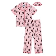 Wonder Nation Girls Short Sleeve Button Front Pajama Top and Pants Set with Eyemask, 3-Piece, Sizes 4-18